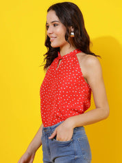 Kotty Polka Dot Print Halter Neck Crepe Top