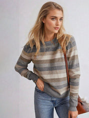Kotty Women Cotton Striped Round Neck Long Sleeves Pullover Sweaters