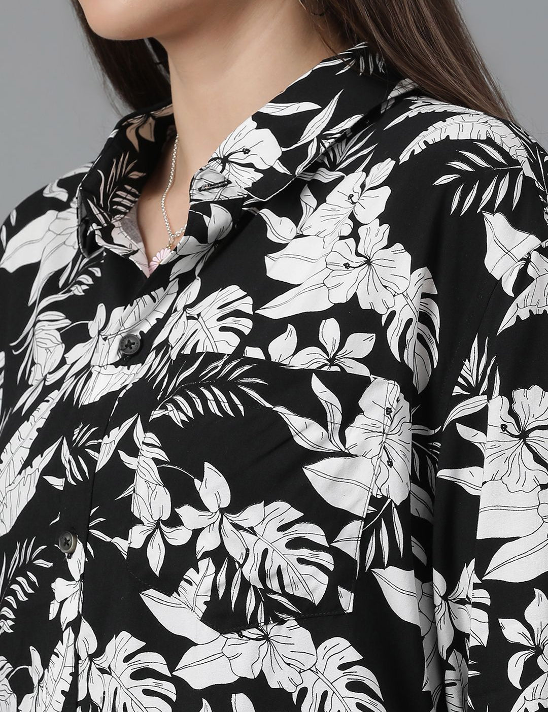 Kotty Women Spread Collar Floral Printed Cotton Oversized Casual Shirt