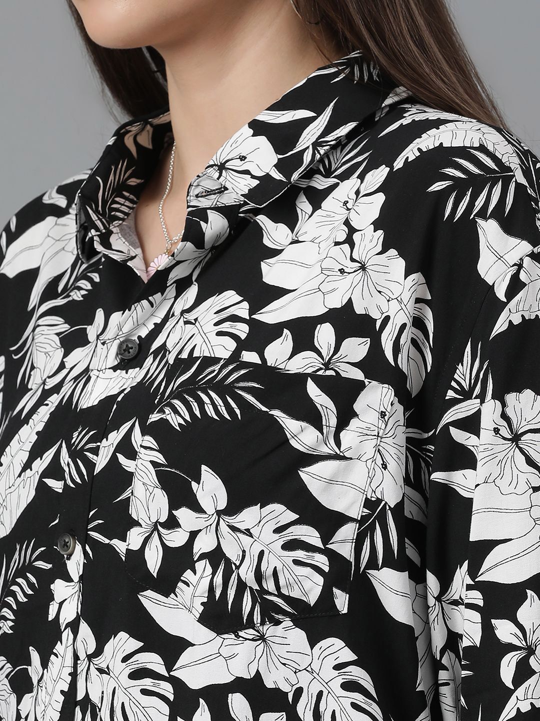 Kotty Women Spread Collar Floral Printed Cotton Oversized Casual Shirt