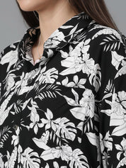 Kotty Women Spread Collar Floral Printed Cotton Oversized Casual Shirt