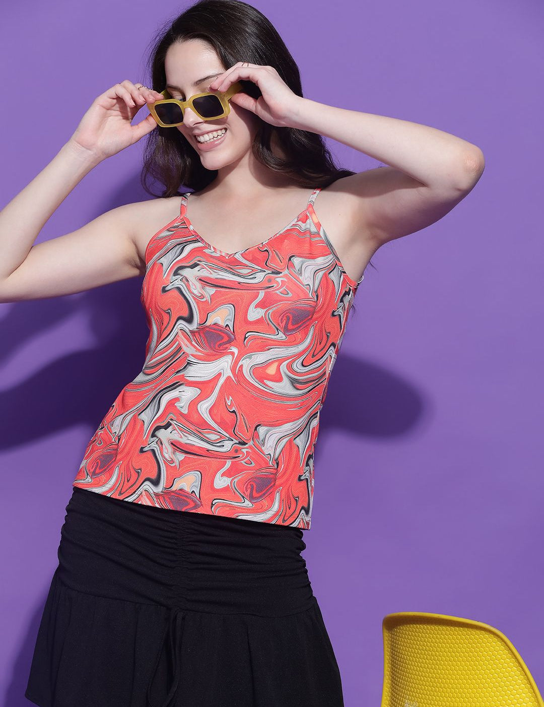 Kotty Women Abstract Printed Sweetheart Neck Top