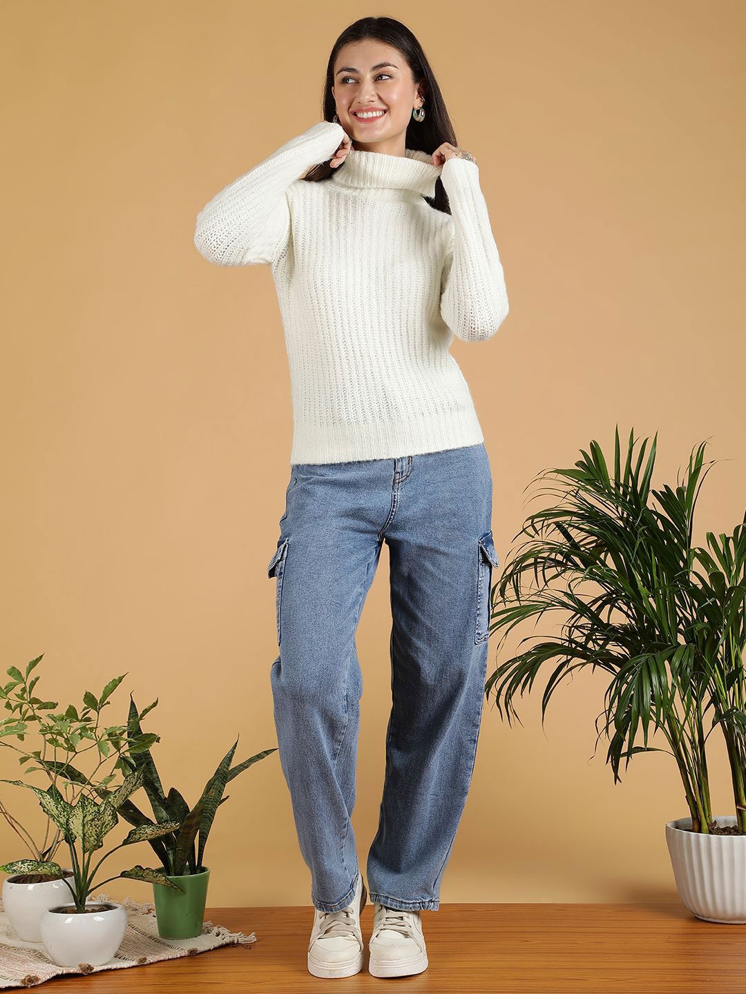 Kotty Women Self Design Cable Knit Pullover Sweater 