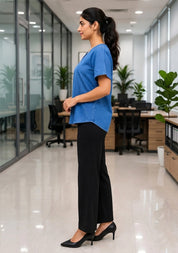 Blue Denim V-Neck Short Sleeve Top