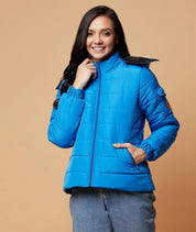 Kotty Women's Blue Hooded Puffer Winter Jacket