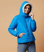 Kotty Women's Blue Hooded Puffer Winter Jacket
