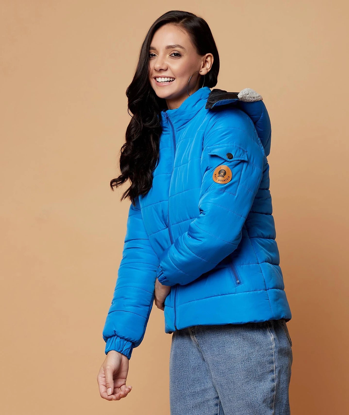 Kotty Women's Blue Hooded Puffer Winter Jacket