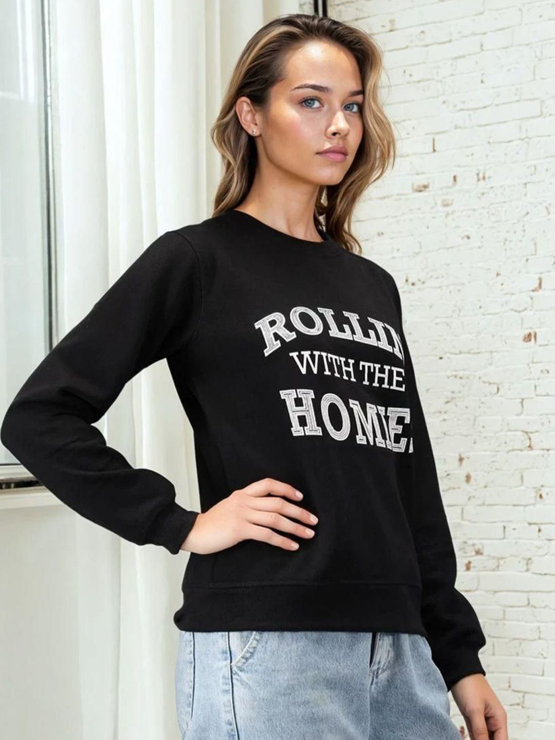 Kotty Women Typography Printed Round Neck Sweatshirt