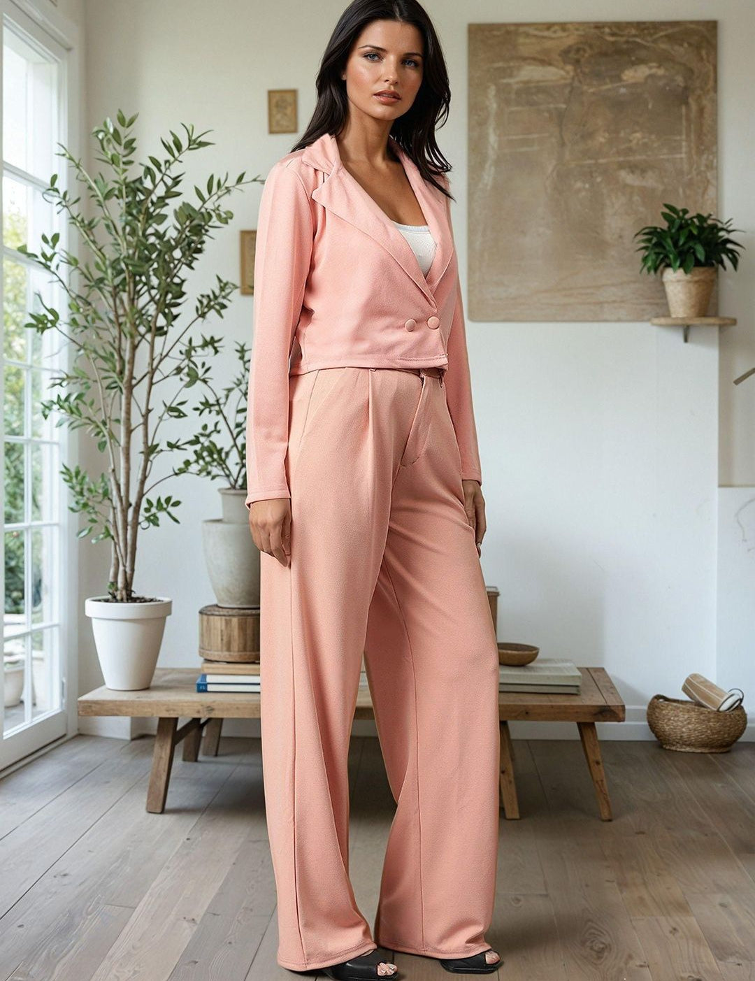 Kotty Lapel Collar Long Sleeves Coat With Trouser 