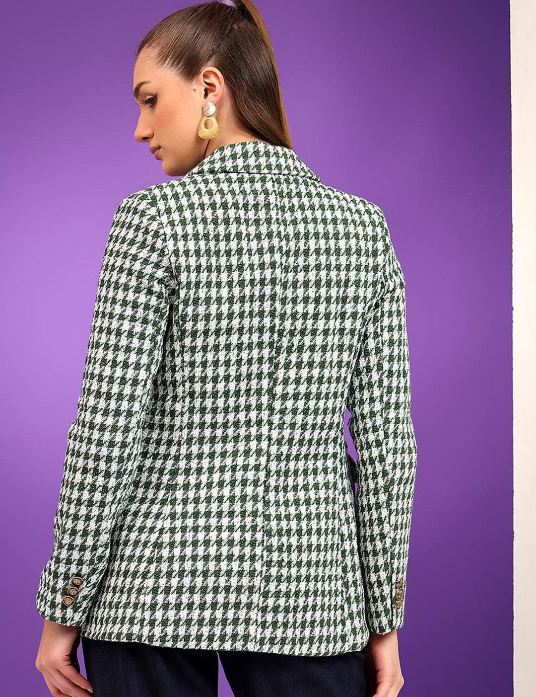 Kotty Notched Lapel Collar Checked Single Breasted Blazer