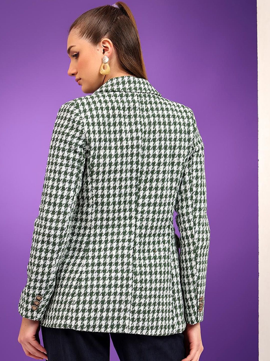 Kotty Notched Lapel Collar Checked Single Breasted Blazer