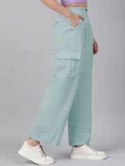 Kotty Women Relaxed Straight Leg Straight Fit High-Rise Easy Wash Pleated Cargos Trousers