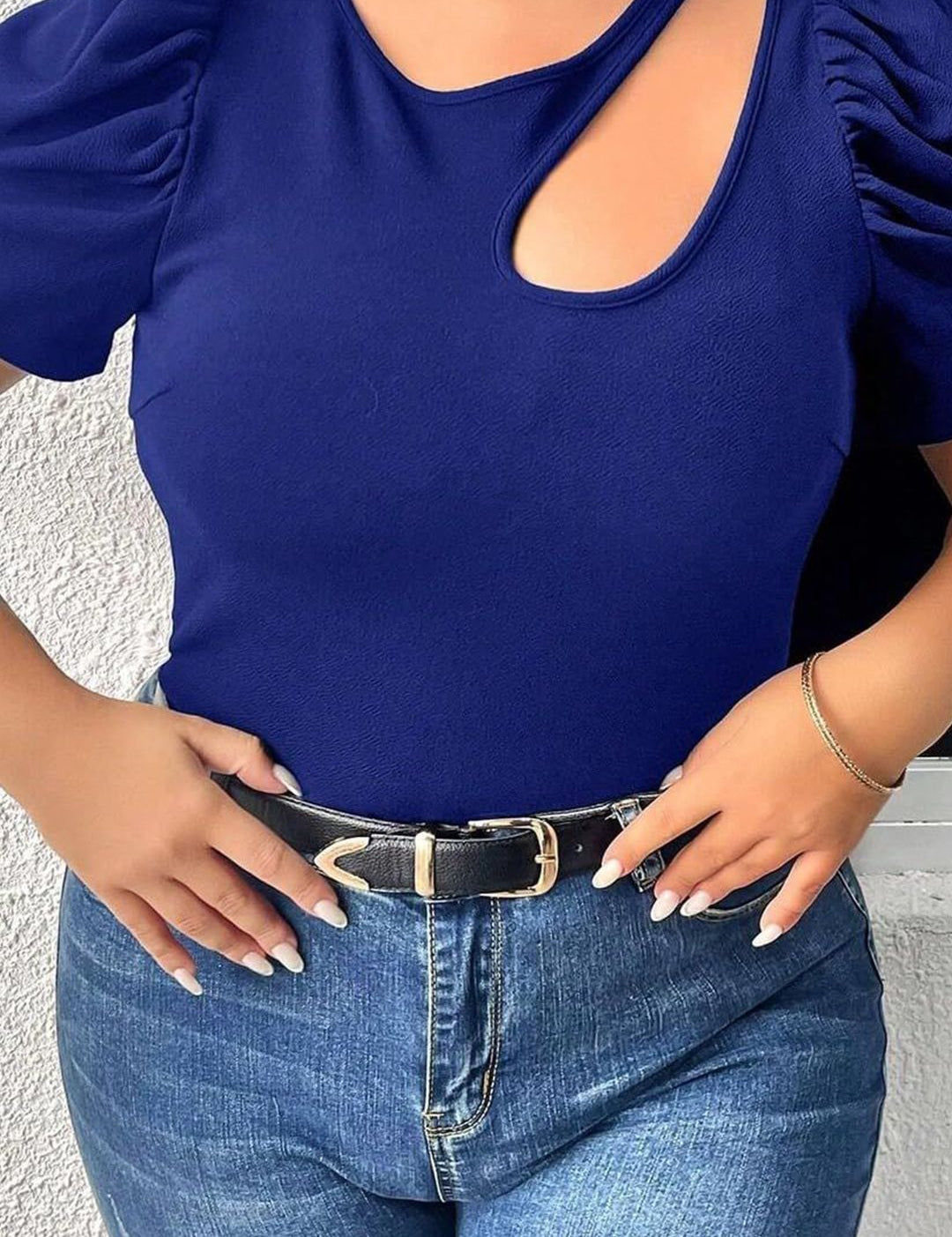 KOTTY Women Puff Sleeve Cut Out Detail Fitted Top