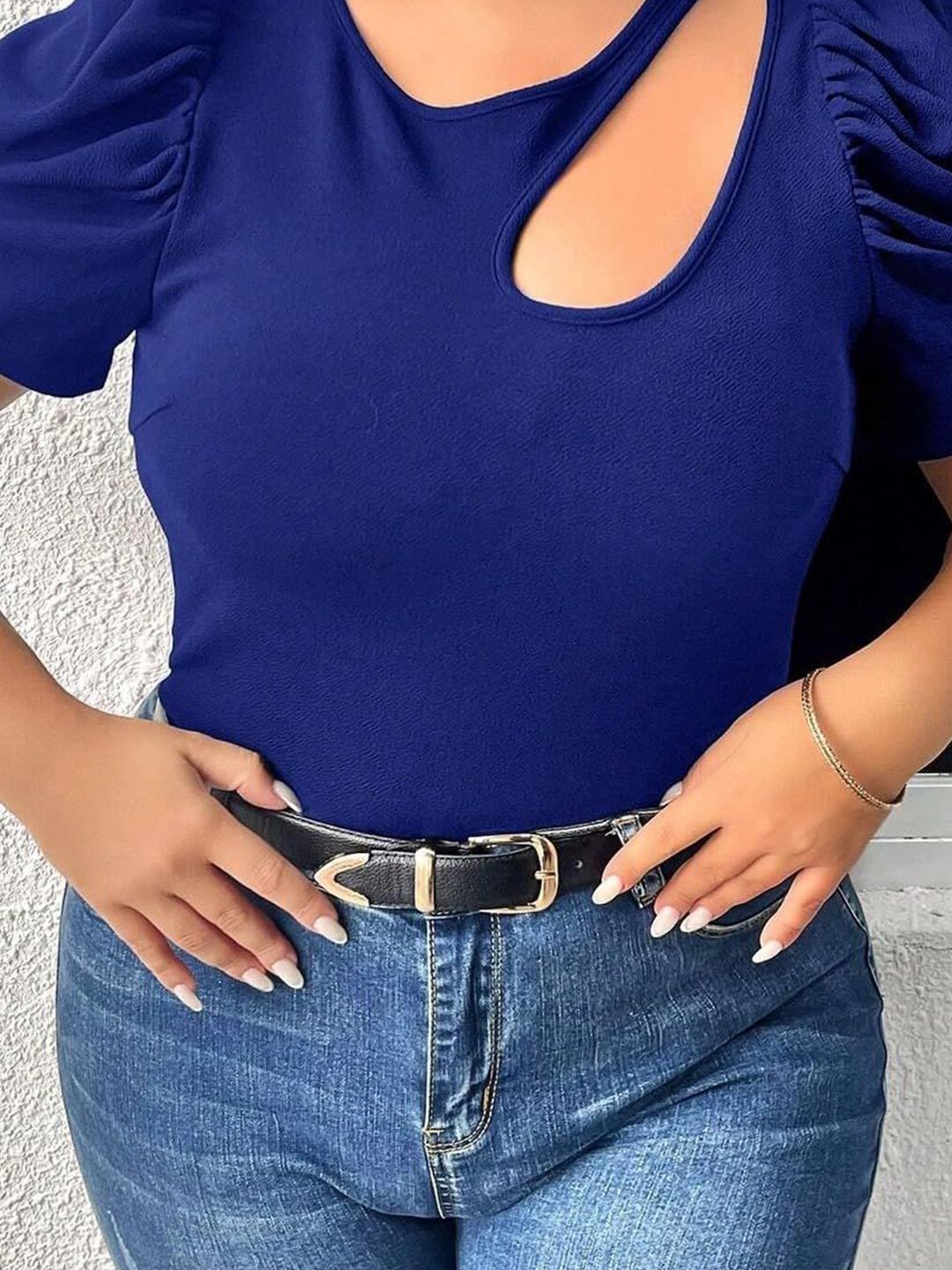 KOTTY Women Puff Sleeve Cut Out Detail Fitted Top