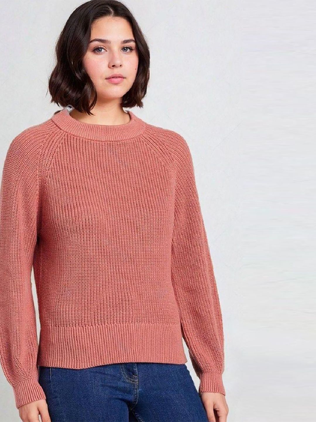Kotty Women Cotton Round Neck Long Sleeves Cable Knit Pullover  Sweaters