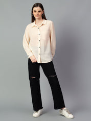 Kotty Women Comfort Spread Collar Solid Oversized Casual Shirt