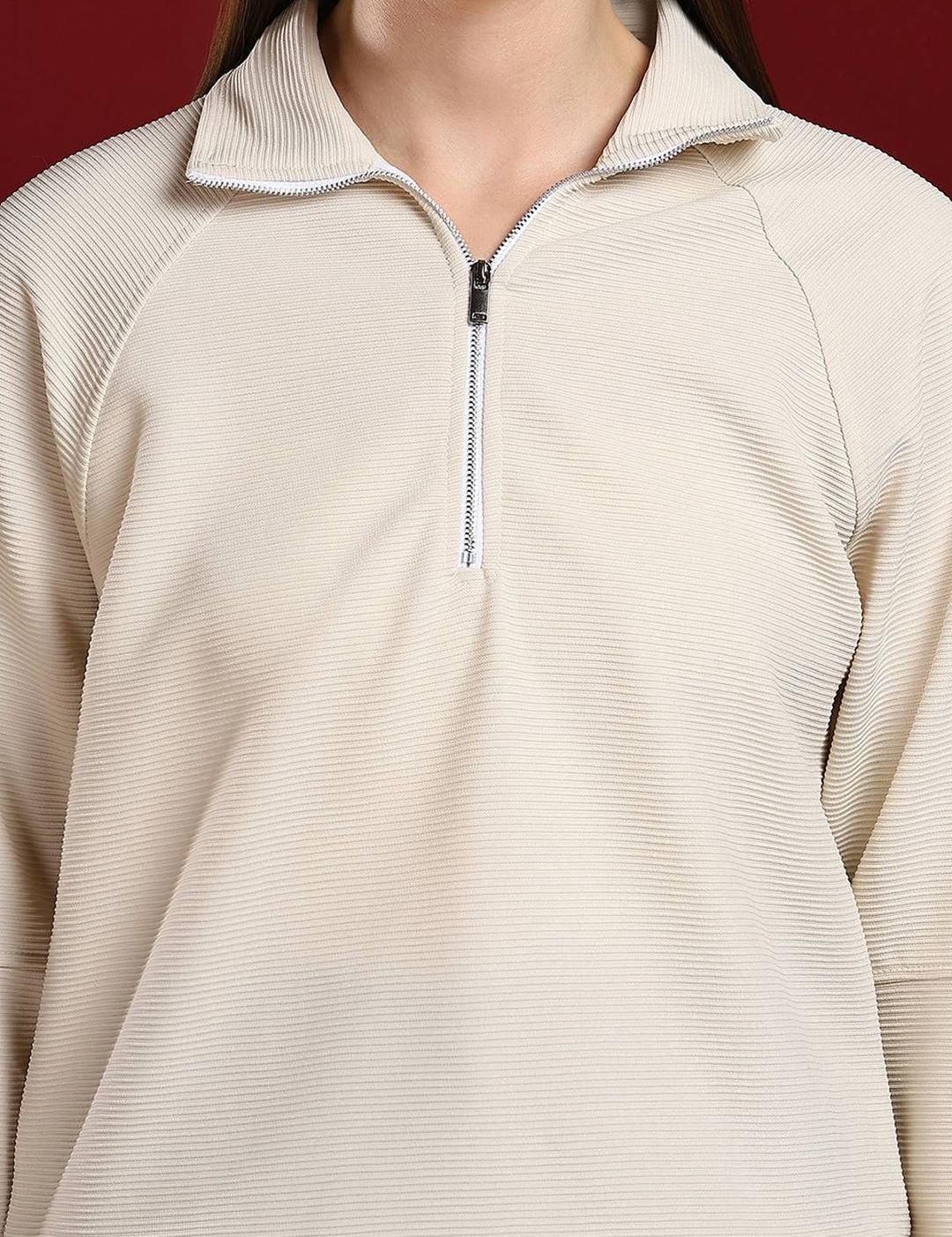 Kotty Women Striped Shirt Collar Sweatshirt