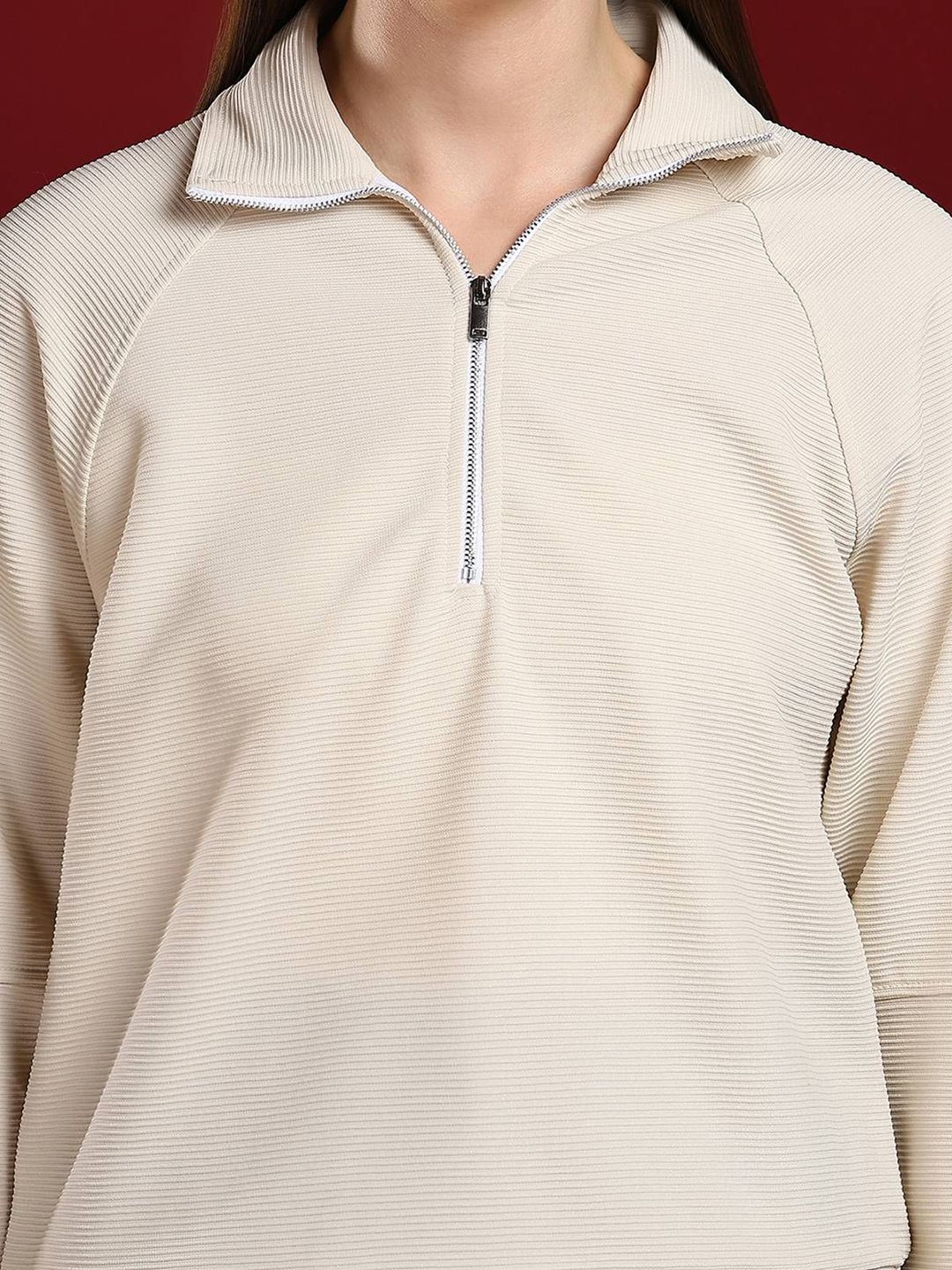 Kotty Women Striped Shirt Collar Sweatshirt