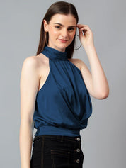 Kotty Women Solid Halter Neck Satin Top