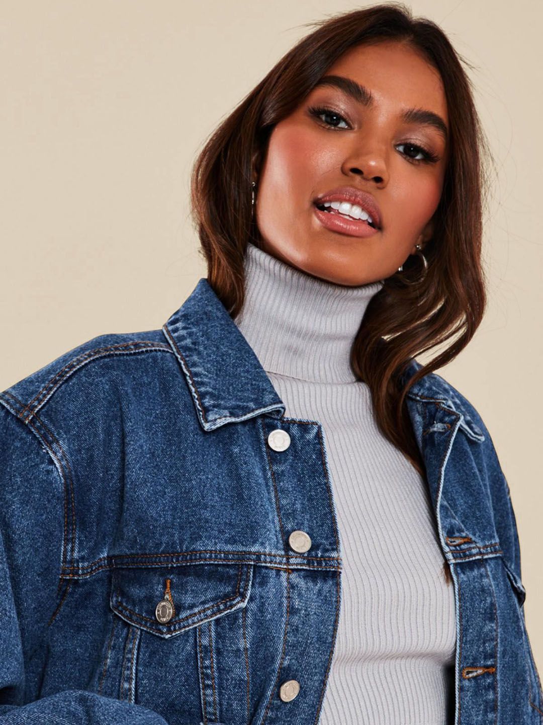 Kotty Women Spread Collar Solid Denim Jacket