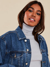 Kotty Women Spread Collar Solid Denim Jacket