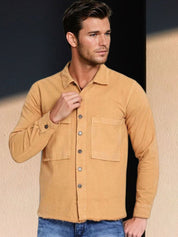 Kotty Men Spread Collar Solid Denim Jacket