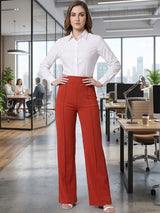 Orange Straight Fit High-Rise Trousers for Women | Kotty