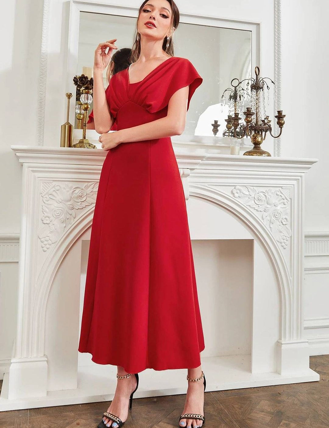 Kotty Women Solid Flared Sleeve Fit & Flare Maxi Dress