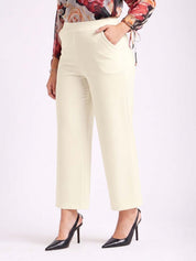 Beige Straight Fit High-Rise Trousers for Women | Kotty