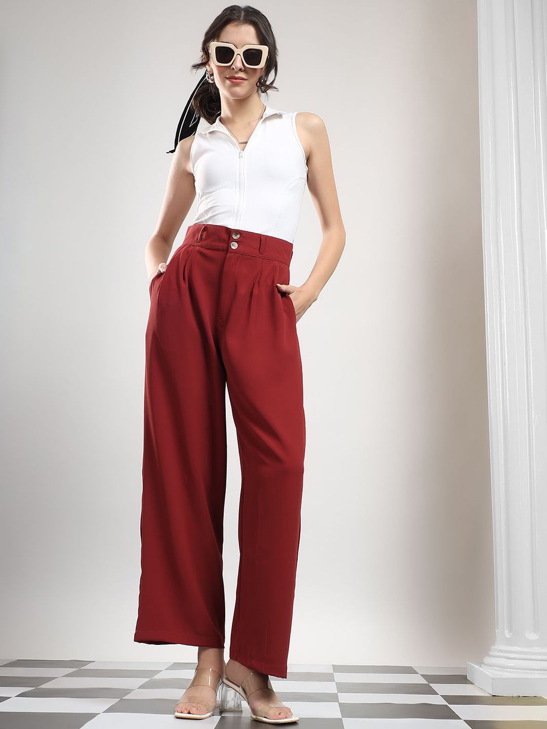 Kotty Women High-Rise Easy Wash Pleated Trousers
