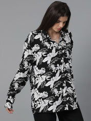 Kotty Women Spread Collar Floral Printed Cotton Oversized Casual Shirt