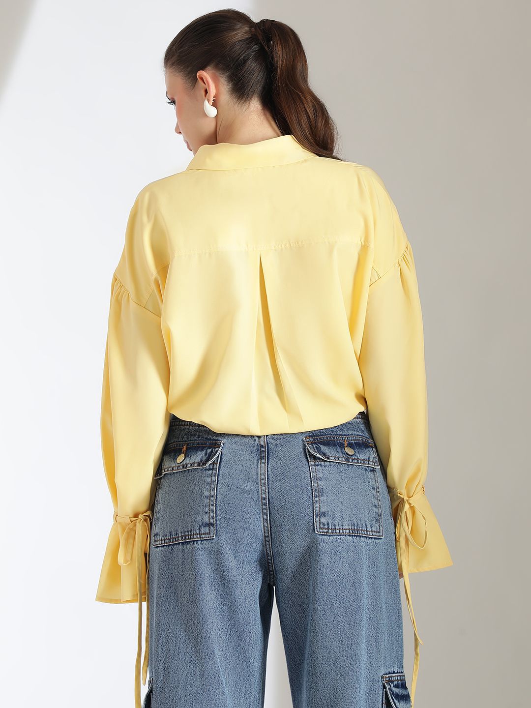 Kotty Women Comfort Spread Collar Solid Crepe Oversized Casual Shirt