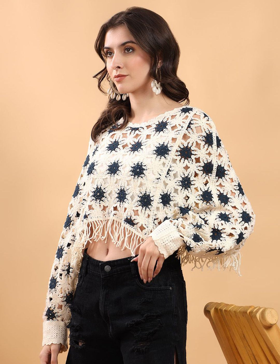 Kotty Embellished Print Cotton Top