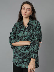 Kotty Women Spread Collar Floral Printed Cotton Oversized Casual Shirt