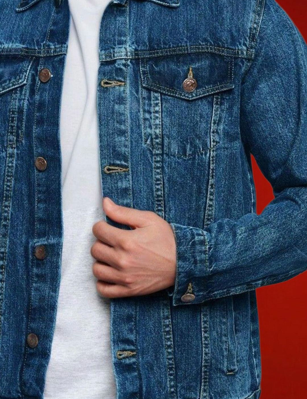 Kotty Men Spread Collar Solid Denim Jacket