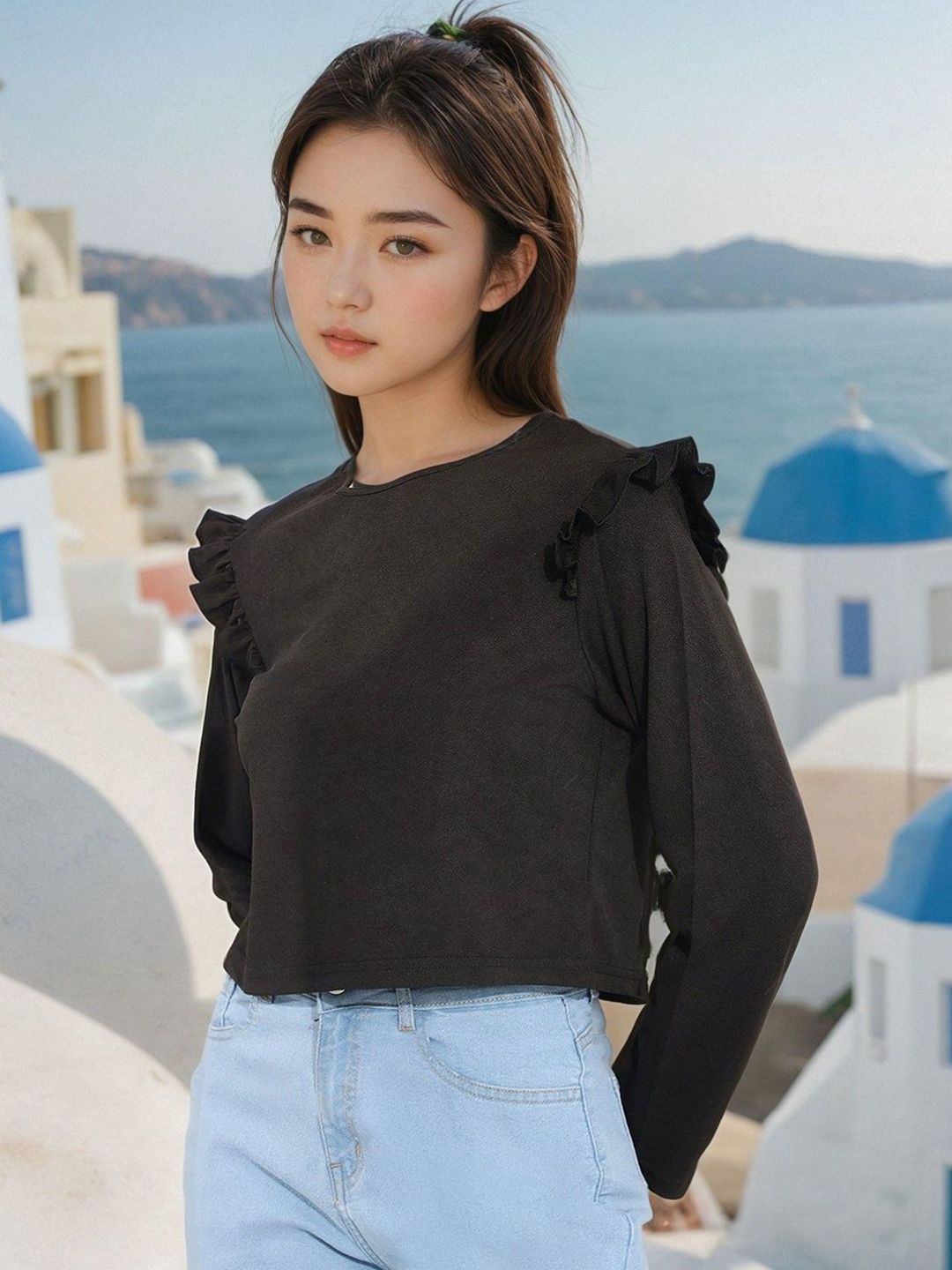 Kotty Women Round Neck Long Sleeves Top