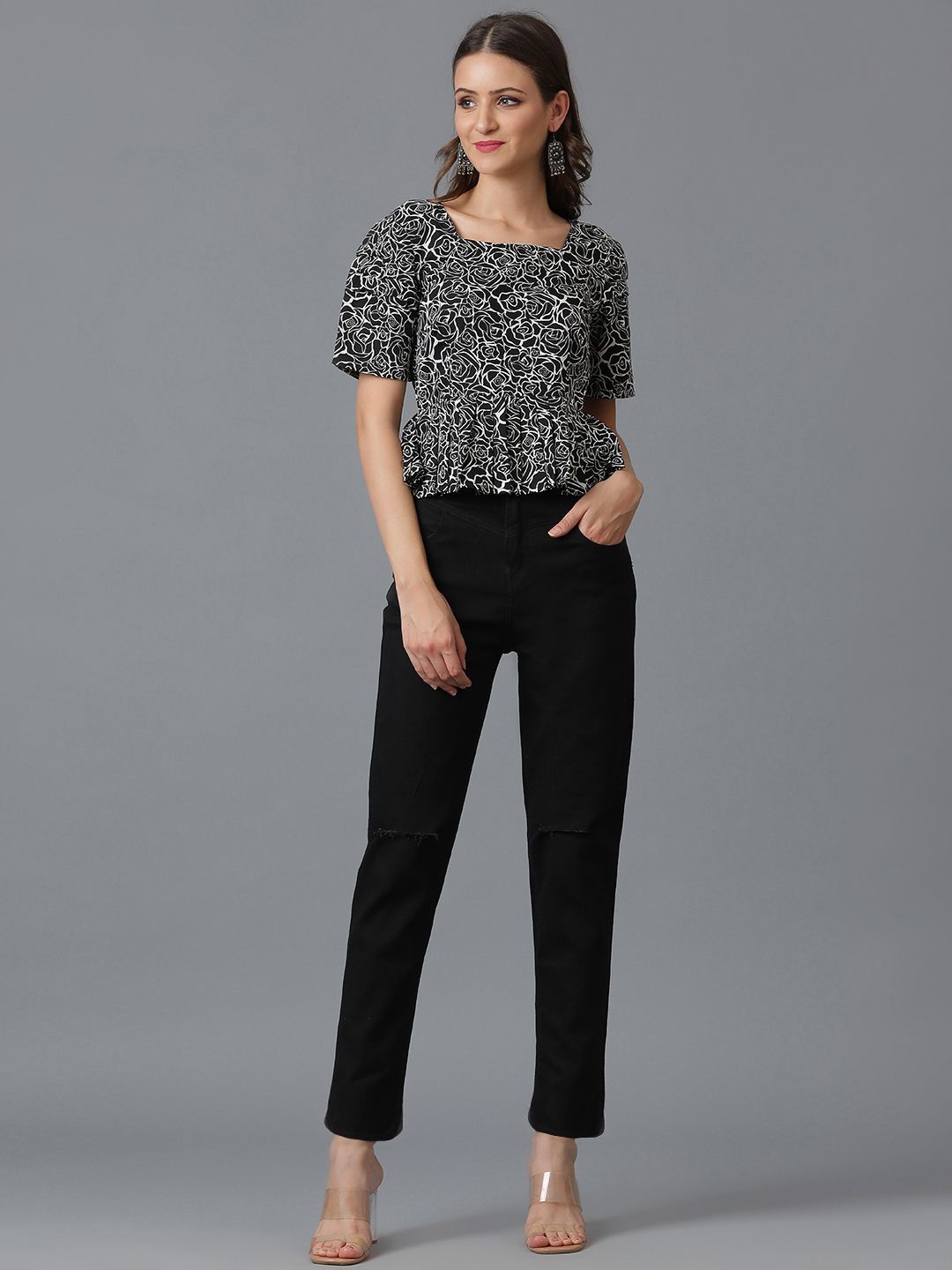 Kotty Women Abstract Printed Peplum Top