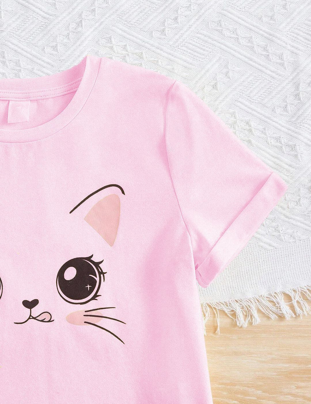 Kotty Girls Graphic Printed Round Neck Cotton Oversized T-shirt