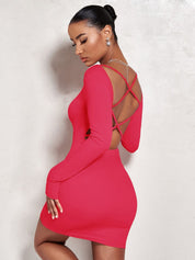 Kotty Solid Bodycon Backless Mini Dress