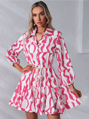 Kotty Graphic Printed Shirt Collar Fit & Flare Dress