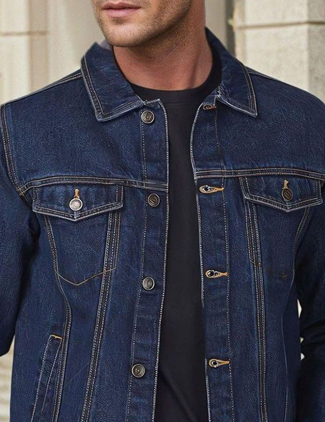 Kotty Men Solid Spread Collar Denim Jacket