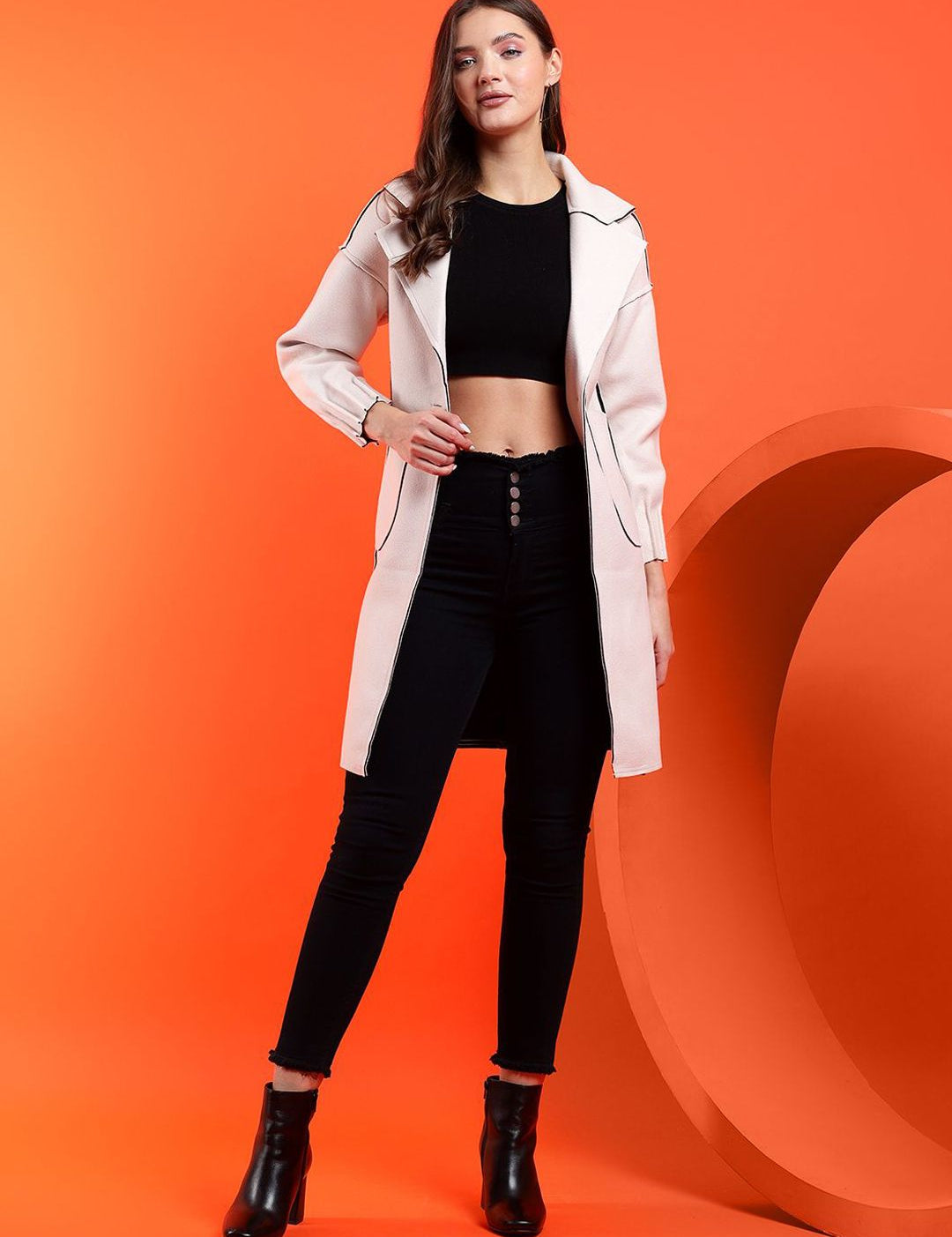 Kotty Notched Lapel Collar Long Sleeves Longline Overcoat