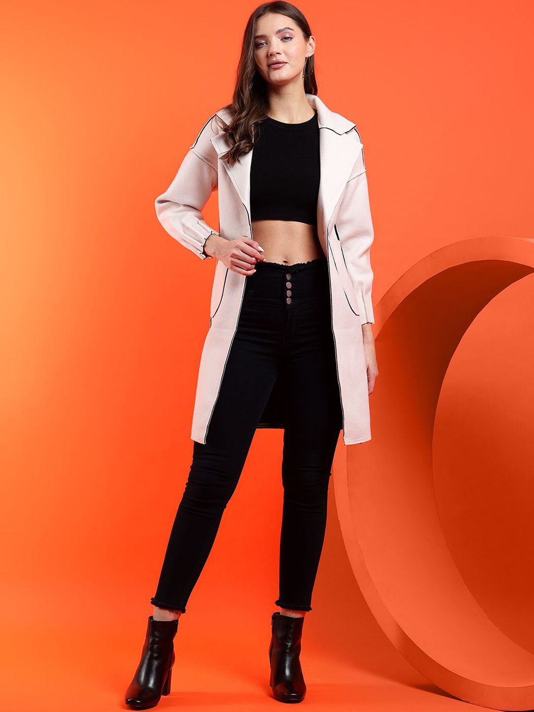 Kotty Notched Lapel Collar Long Sleeves Longline Overcoat