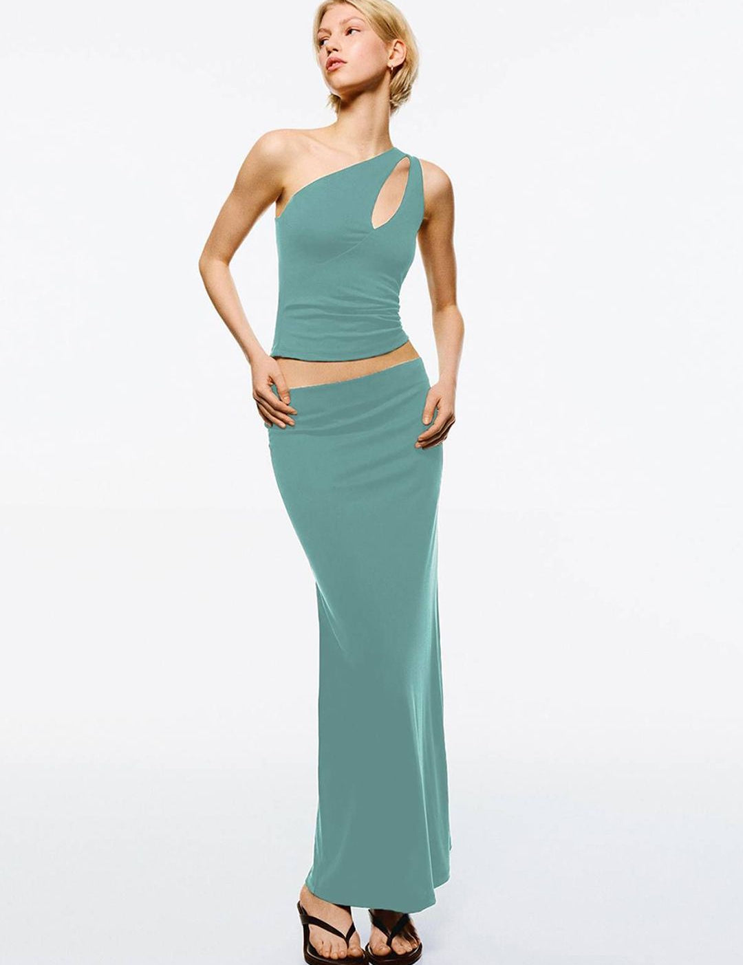 Kotty One-Shoulder Top With Ankle-Length Skirt Co-ords Set