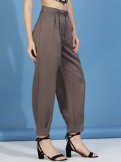 Kotty Women Classic Relaxed Fit High-Rise Pleated Trousers