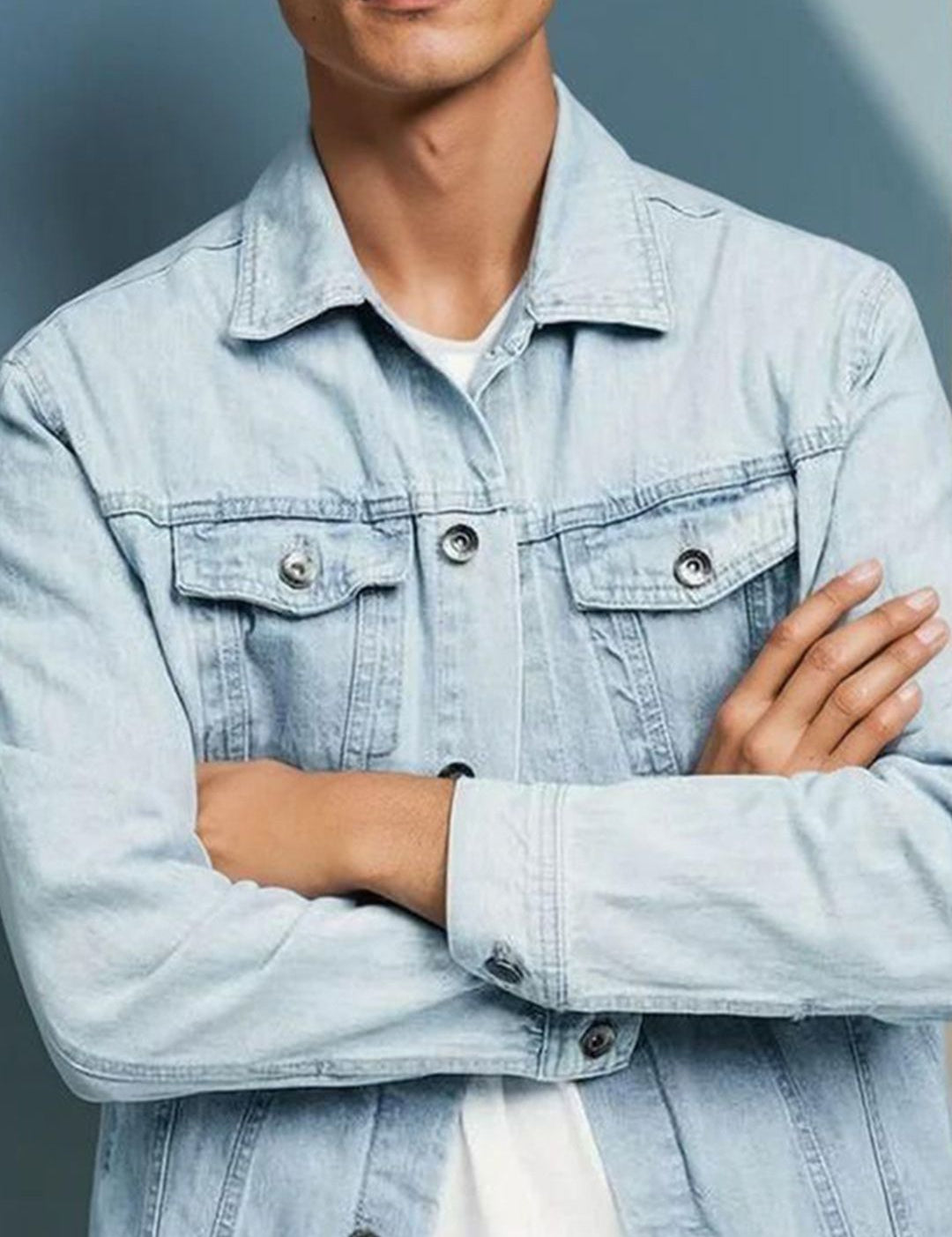 Kotty Men Spread Collar Solid Denim Jacket