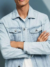 Kotty Men Spread Collar Solid Denim Jacket