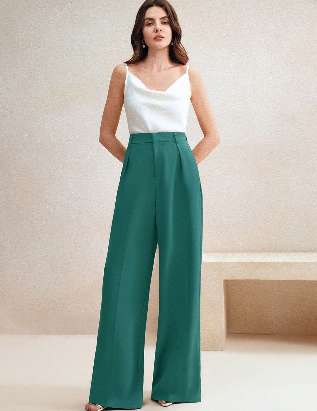 Kotty Women High-Rise Easy Wash Pleated Wide Leg Trousers