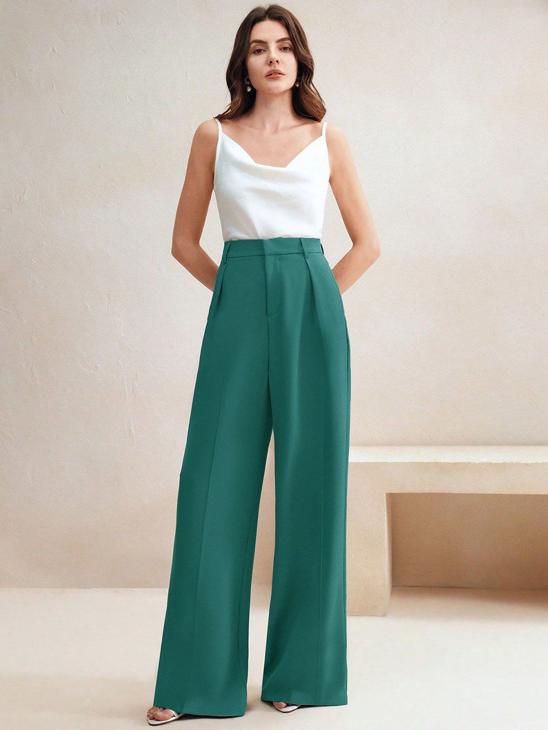 Kotty Women High-Rise Easy Wash Pleated Wide Leg Trousers