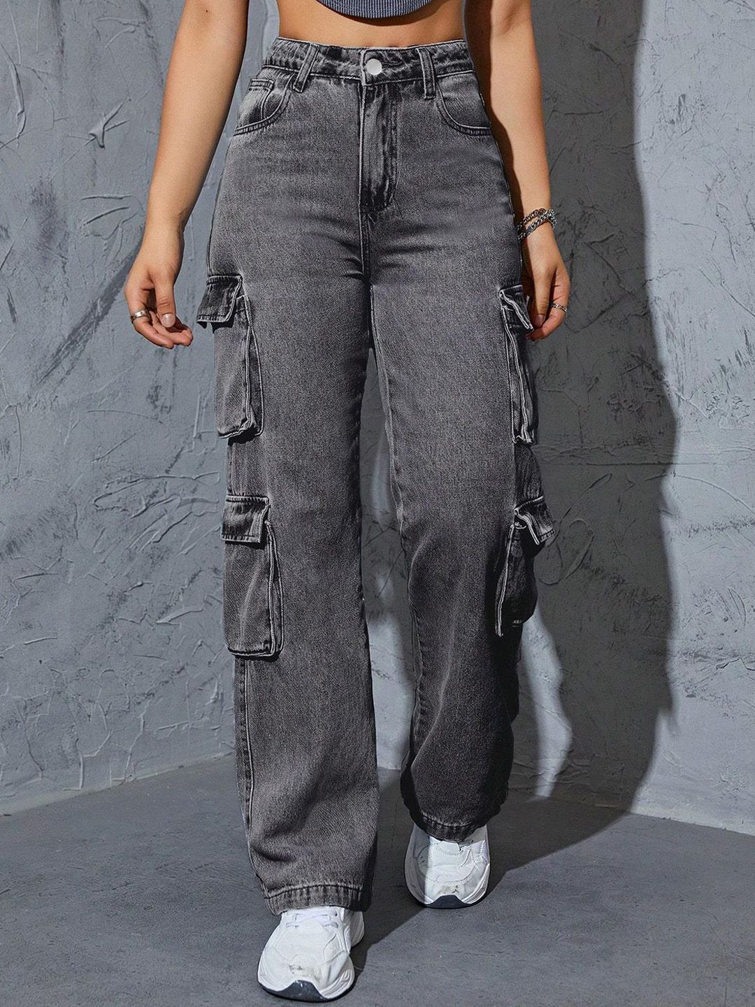 Kotty Women Jean Wide Leg High-Rise Heavy Fade Stretchable Jeans